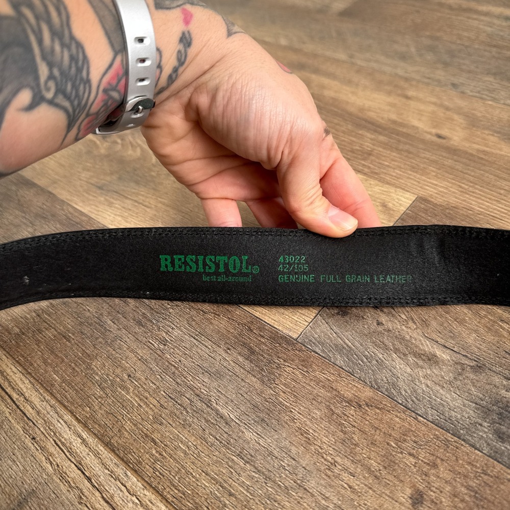 Vintage Motorcycle Leather Belt Fear No Evil Skull Buckle Black Brown Mens 42 - Picture 2 of 6